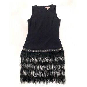 Michael Kors Black Studded Shift Dress with Feathers Sleeveless Womens 0 NWT